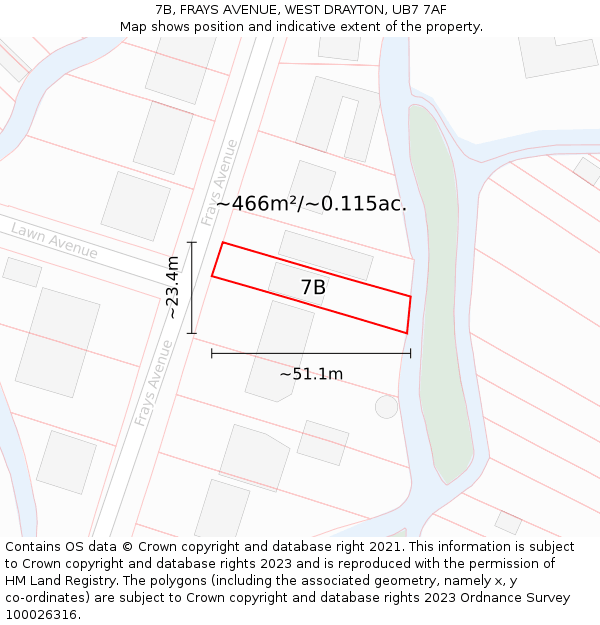 7B, FRAYS AVENUE, WEST DRAYTON, UB7 7AF: Plot and title map