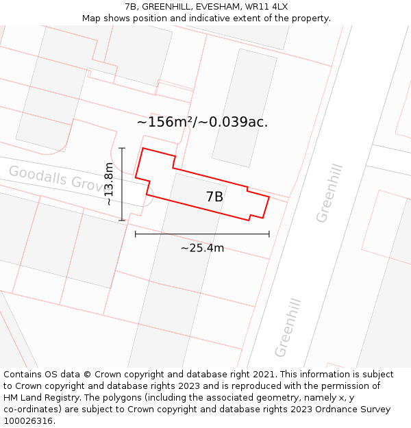 7B, GREENHILL, EVESHAM, WR11 4LX: Plot and title map