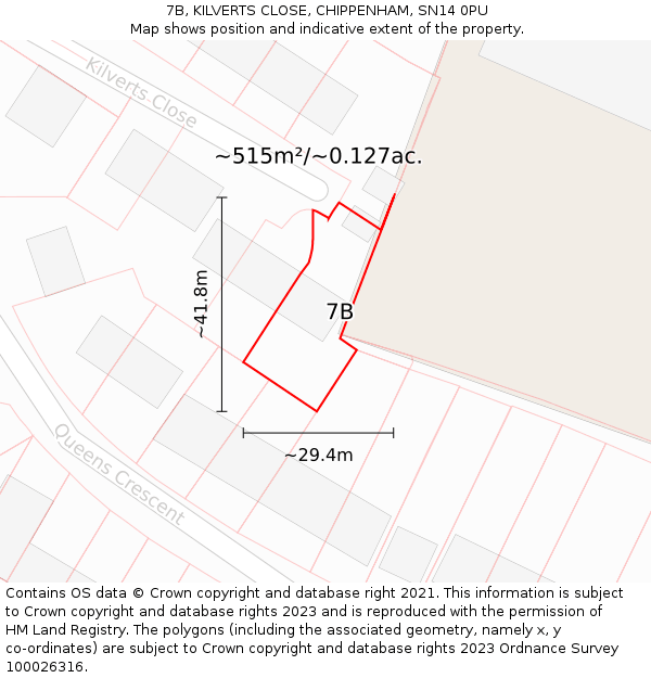 7B, KILVERTS CLOSE, CHIPPENHAM, SN14 0PU: Plot and title map