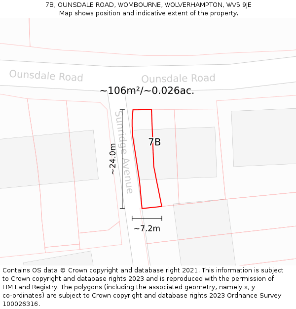 7B, OUNSDALE ROAD, WOMBOURNE, WOLVERHAMPTON, WV5 9JE: Plot and title map