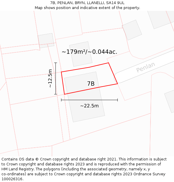 7B, PENLAN, BRYN, LLANELLI, SA14 9UL: Plot and title map