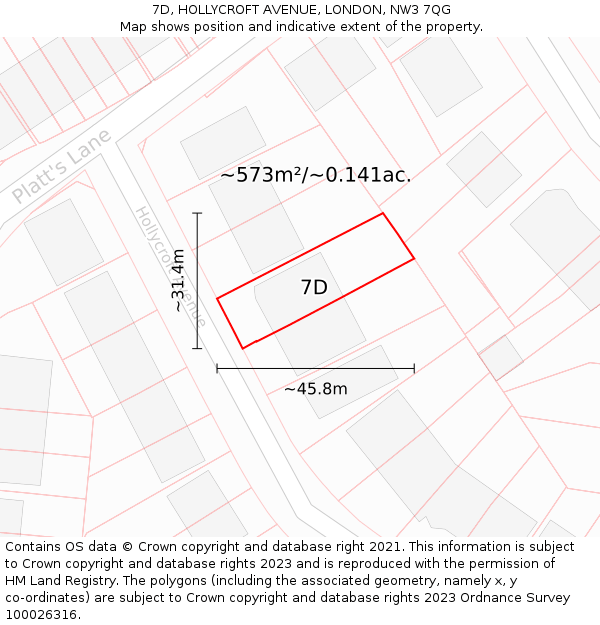 7D, HOLLYCROFT AVENUE, LONDON, NW3 7QG: Plot and title map