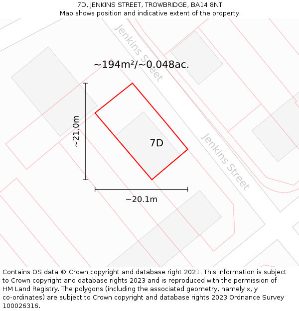 7D, JENKINS STREET, TROWBRIDGE, BA14 8NT: Plot and title map