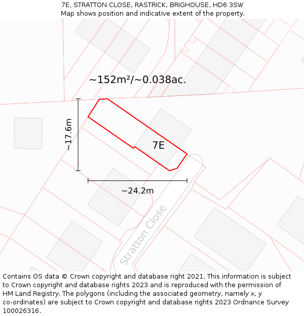 7E, STRATTON CLOSE, RASTRICK, BRIGHOUSE, HD6 3SW: Plot and title map