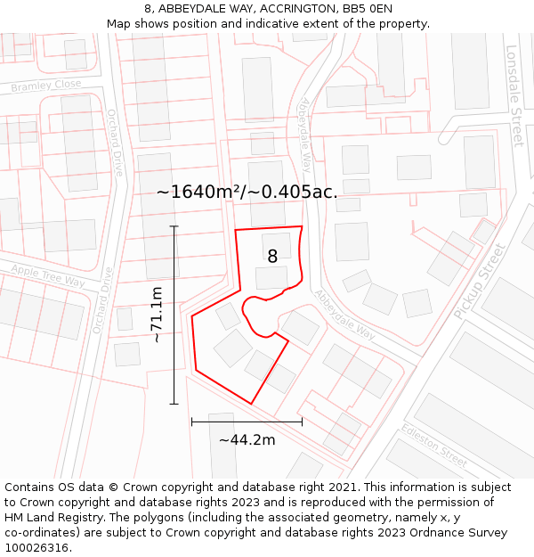 8, ABBEYDALE WAY, ACCRINGTON, BB5 0EN: Plot and title map