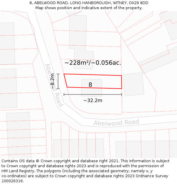 8, ABELWOOD ROAD, LONG HANBOROUGH, WITNEY, OX29 8DD: Plot and title map