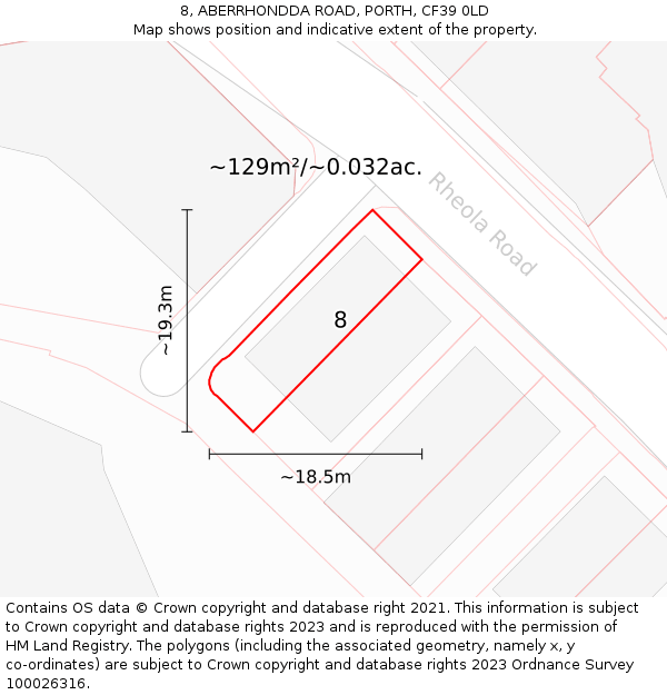 8, ABERRHONDDA ROAD, PORTH, CF39 0LD: Plot and title map