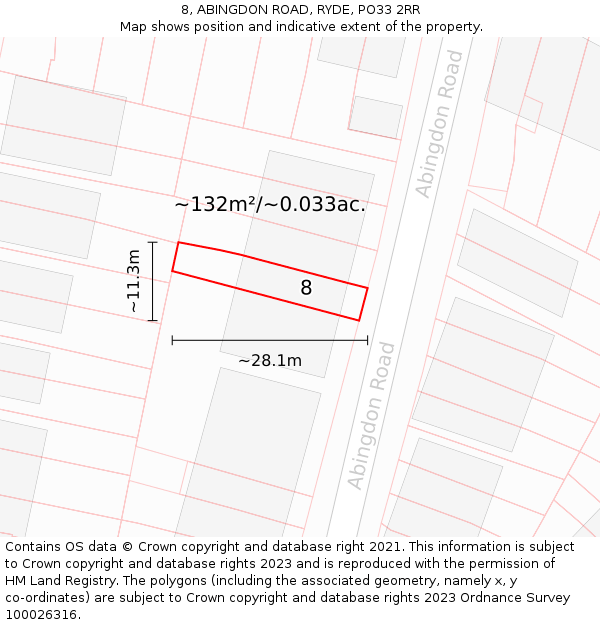 8, ABINGDON ROAD, RYDE, PO33 2RR: Plot and title map