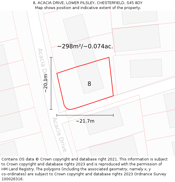 8, ACACIA DRIVE, LOWER PILSLEY, CHESTERFIELD, S45 8DY: Plot and title map