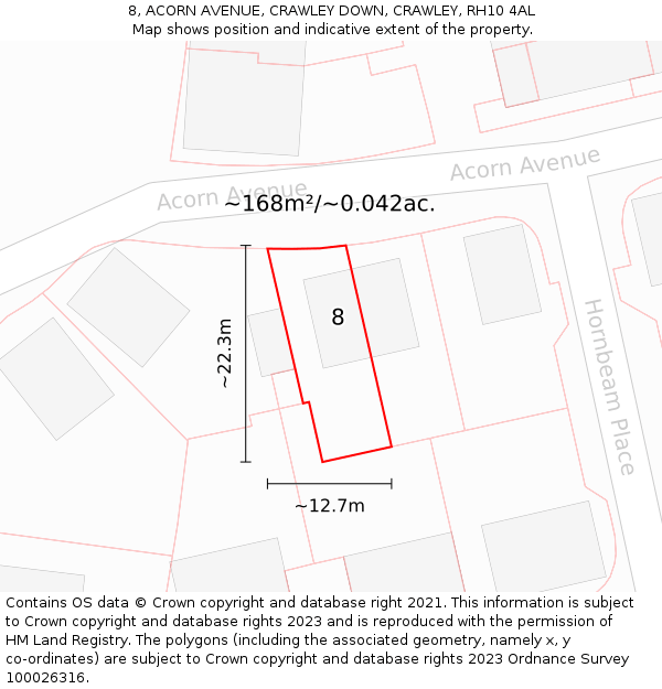 8, ACORN AVENUE, CRAWLEY DOWN, CRAWLEY, RH10 4AL: Plot and title map