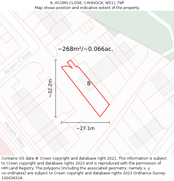 8, ACORN CLOSE, CANNOCK, WS11 7WF: Plot and title map