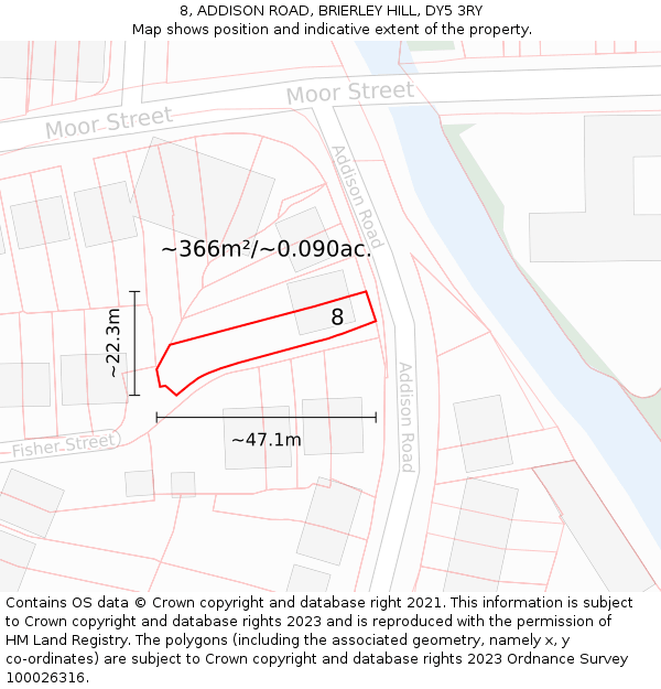 8, ADDISON ROAD, BRIERLEY HILL, DY5 3RY: Plot and title map