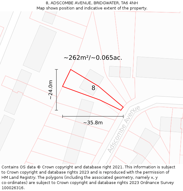 8, ADSCOMBE AVENUE, BRIDGWATER, TA6 4NH: Plot and title map