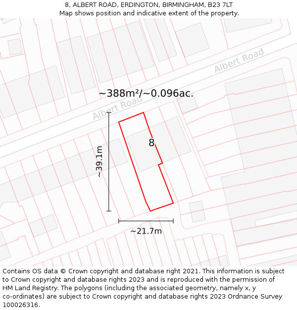 8, ALBERT ROAD, ERDINGTON, BIRMINGHAM, B23 7LT: Plot and title map