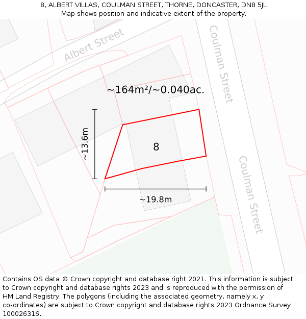 8, ALBERT VILLAS, COULMAN STREET, THORNE, DONCASTER, DN8 5JL: Plot and title map