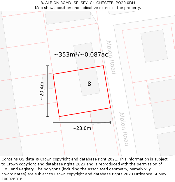 8, ALBION ROAD, SELSEY, CHICHESTER, PO20 0DH: Plot and title map