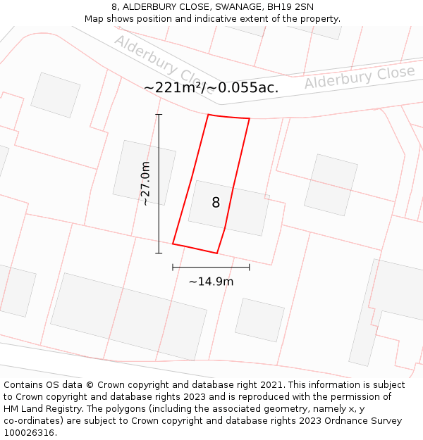 8, ALDERBURY CLOSE, SWANAGE, BH19 2SN: Plot and title map