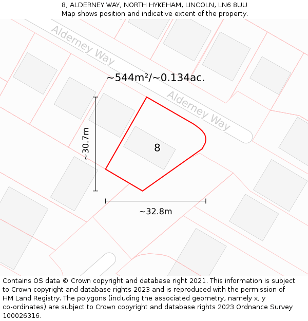 8, ALDERNEY WAY, NORTH HYKEHAM, LINCOLN, LN6 8UU: Plot and title map