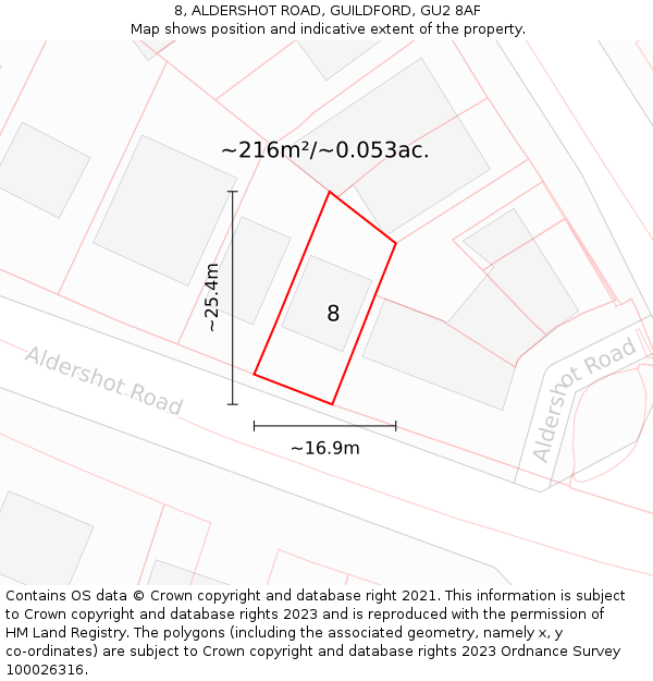 8, ALDERSHOT ROAD, GUILDFORD, GU2 8AF: Plot and title map