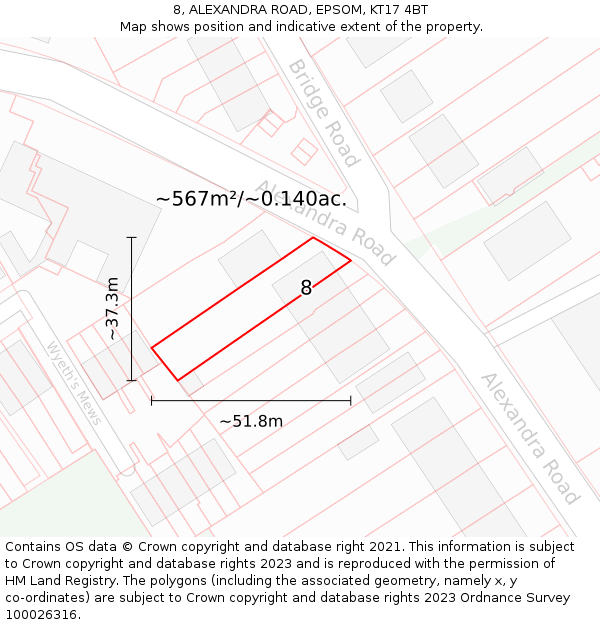 8, ALEXANDRA ROAD, EPSOM, KT17 4BT: Plot and title map