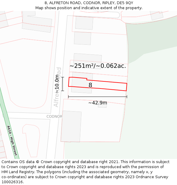 8, ALFRETON ROAD, CODNOR, RIPLEY, DE5 9QY: Plot and title map