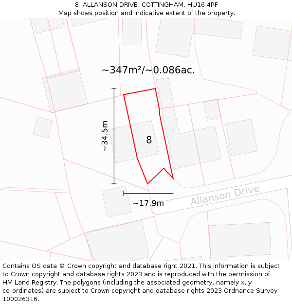 8, ALLANSON DRIVE, COTTINGHAM, HU16 4PF: Plot and title map