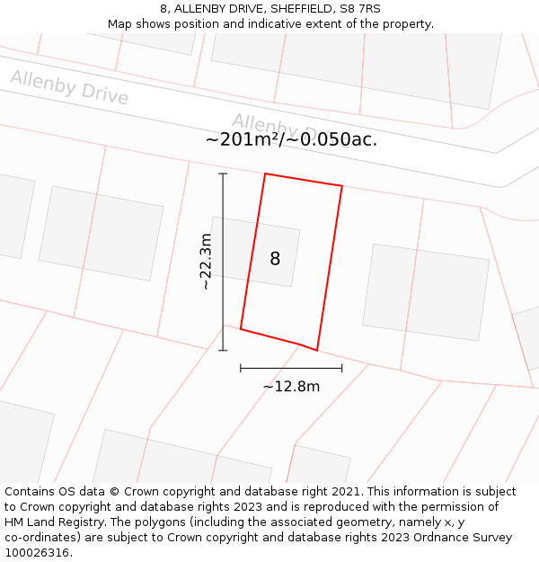 8, ALLENBY DRIVE, SHEFFIELD, S8 7RS: Plot and title map