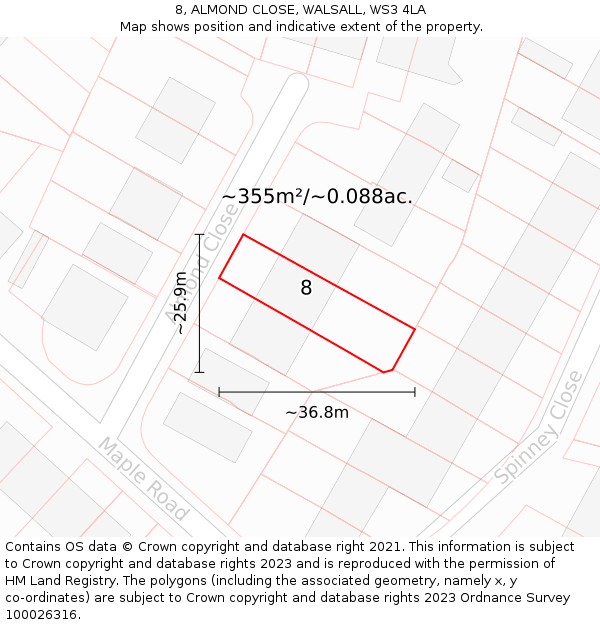 8, ALMOND CLOSE, WALSALL, WS3 4LA: Plot and title map