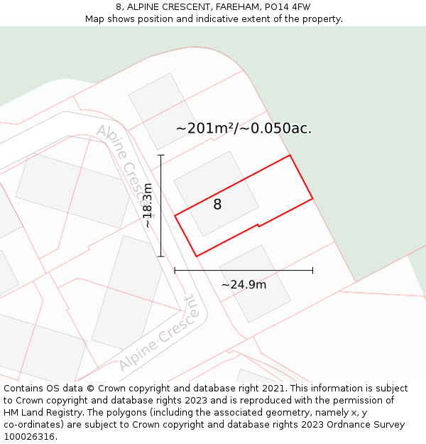 8, ALPINE CRESCENT, FAREHAM, PO14 4FW: Plot and title map