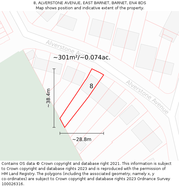 8, ALVERSTONE AVENUE, EAST BARNET, BARNET, EN4 8DS: Plot and title map