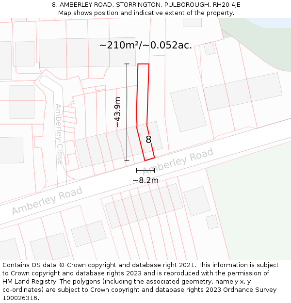 8, AMBERLEY ROAD, STORRINGTON, PULBOROUGH, RH20 4JE: Plot and title map