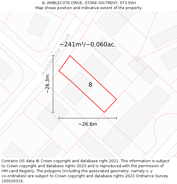 8, AMBLECOTE DRIVE, STOKE-ON-TRENT, ST3 5XH: Plot and title map