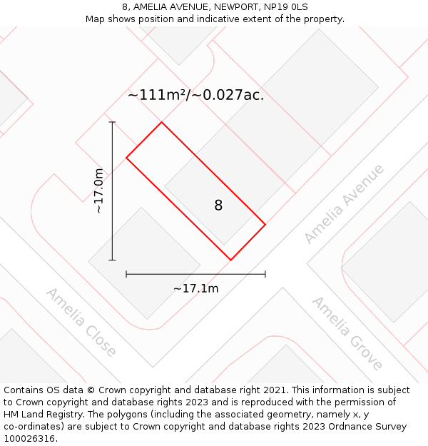 8, AMELIA AVENUE, NEWPORT, NP19 0LS: Plot and title map