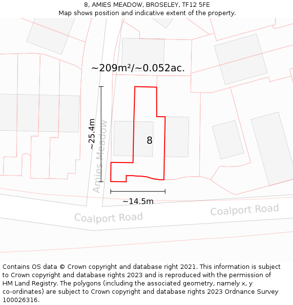 8, AMIES MEADOW, BROSELEY, TF12 5FE: Plot and title map