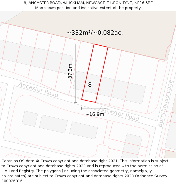 8, ANCASTER ROAD, WHICKHAM, NEWCASTLE UPON TYNE, NE16 5BE: Plot and title map