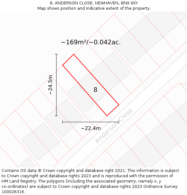 8, ANDERSON CLOSE, NEWHAVEN, BN9 9XY: Plot and title map