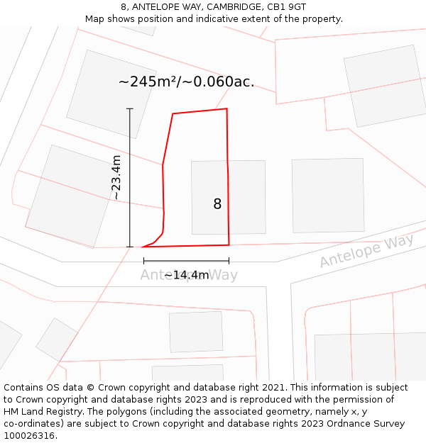 8, ANTELOPE WAY, CAMBRIDGE, CB1 9GT: Plot and title map