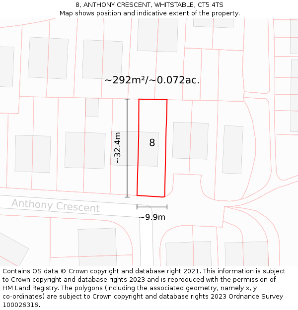 8, ANTHONY CRESCENT, WHITSTABLE, CT5 4TS: Plot and title map