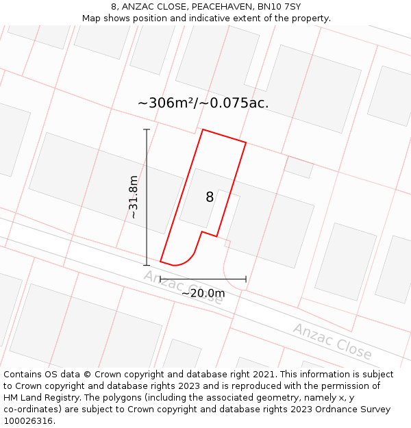 8, ANZAC CLOSE, PEACEHAVEN, BN10 7SY: Plot and title map