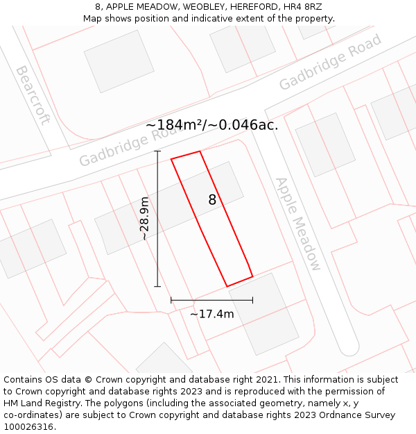 8, APPLE MEADOW, WEOBLEY, HEREFORD, HR4 8RZ: Plot and title map