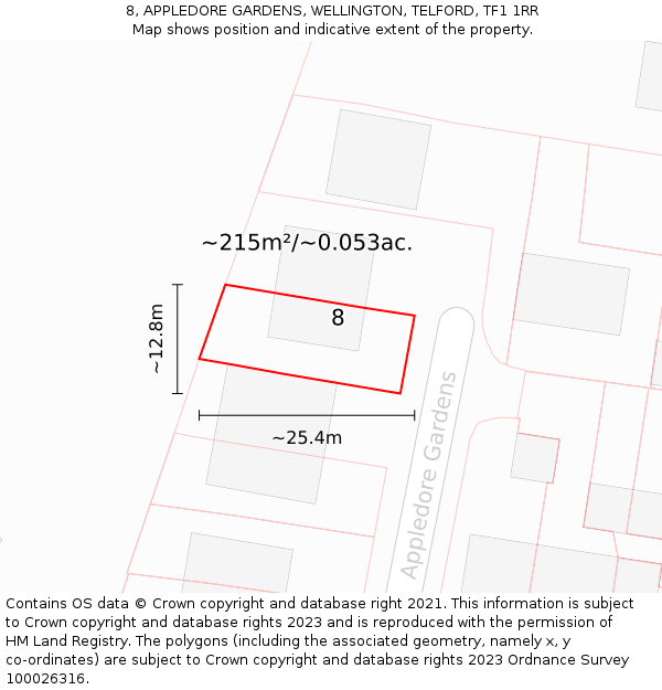 8, APPLEDORE GARDENS, WELLINGTON, TELFORD, TF1 1RR: Plot and title map