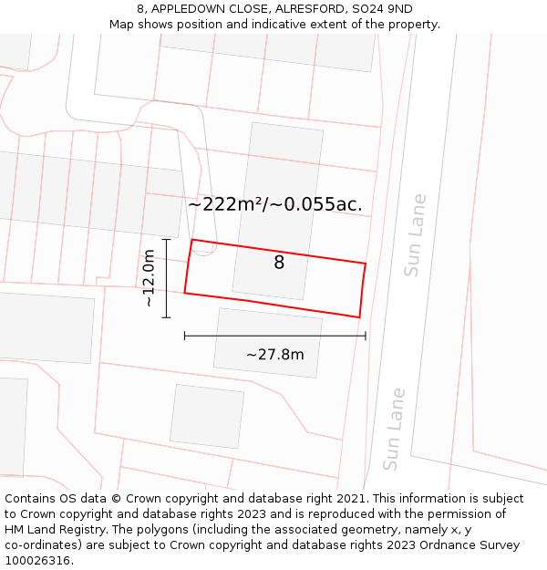 8, APPLEDOWN CLOSE, ALRESFORD, SO24 9ND: Plot and title map