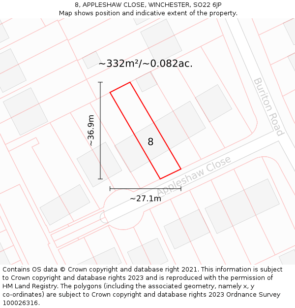 8, APPLESHAW CLOSE, WINCHESTER, SO22 6JP: Plot and title map