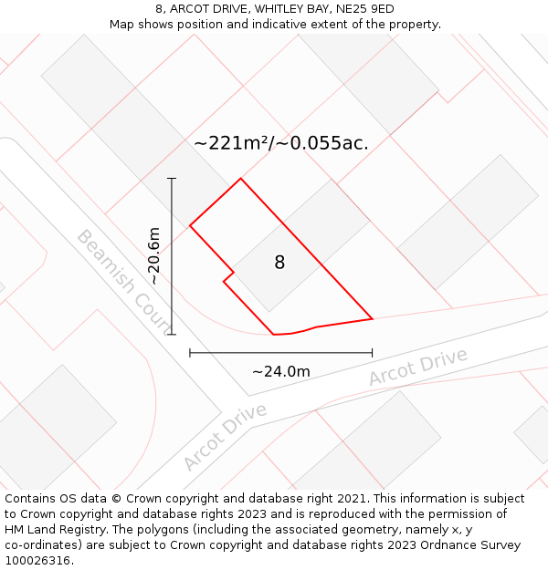 8, ARCOT DRIVE, WHITLEY BAY, NE25 9ED: Plot and title map