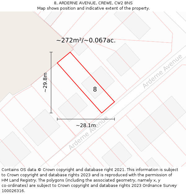 8, ARDERNE AVENUE, CREWE, CW2 8NS: Plot and title map