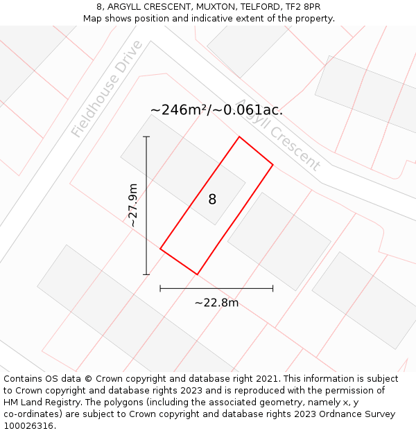 8, ARGYLL CRESCENT, MUXTON, TELFORD, TF2 8PR: Plot and title map