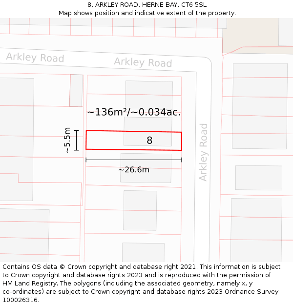 8, ARKLEY ROAD, HERNE BAY, CT6 5SL: Plot and title map