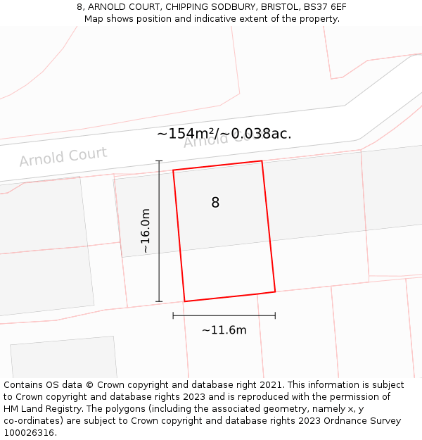 8, ARNOLD COURT, CHIPPING SODBURY, BRISTOL, BS37 6EF: Plot and title map