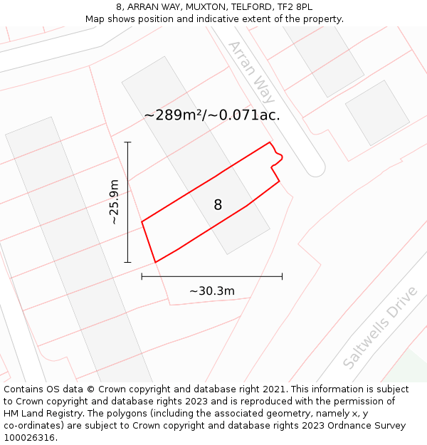 8, ARRAN WAY, MUXTON, TELFORD, TF2 8PL: Plot and title map