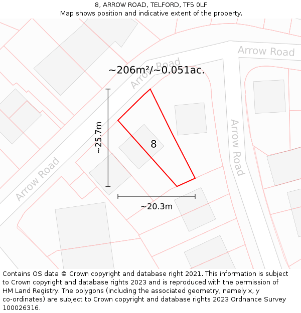 8, ARROW ROAD, TELFORD, TF5 0LF: Plot and title map